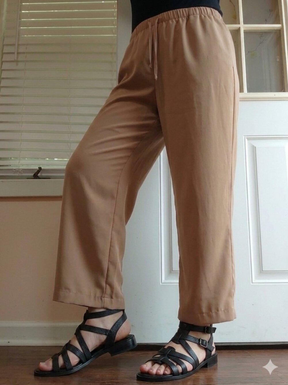 Susan Graver Wide-Leg Pull-On Pants in Tan
